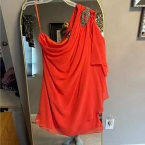 Coral Cocktail Dress. One Shoulder